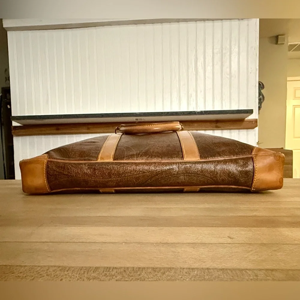 Etro Brown Paisley Briefcase with Tan Trim